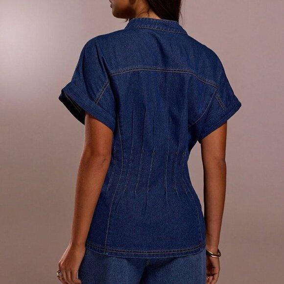 Blue Casual Womens Sleeveless peplum Denim Top - Picture 6 of 6